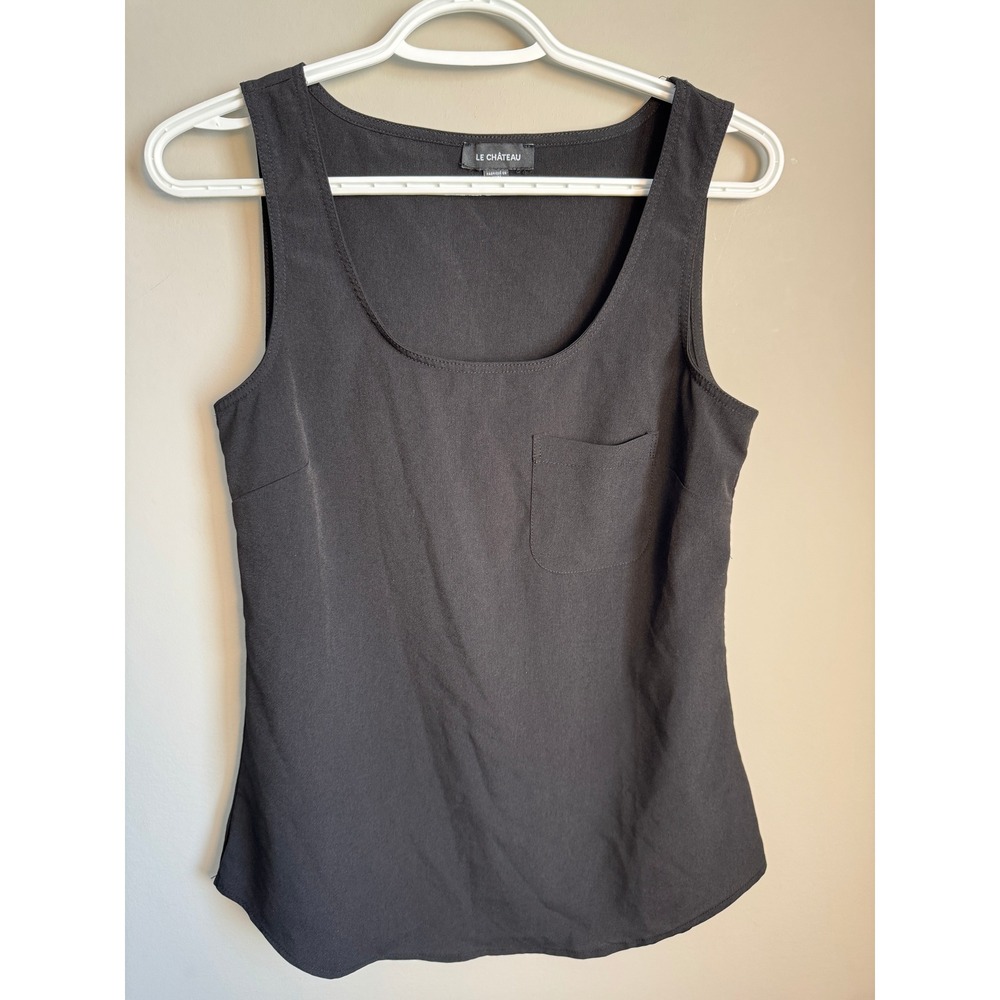 Le Chateau Vintage Y2K Scoop Neck Pocket Sleeveless Tank Top Black XXS Oversized